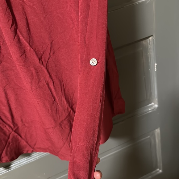 Ann Taylor 100% Silk Maroon Button Down - Picture 5 of 7